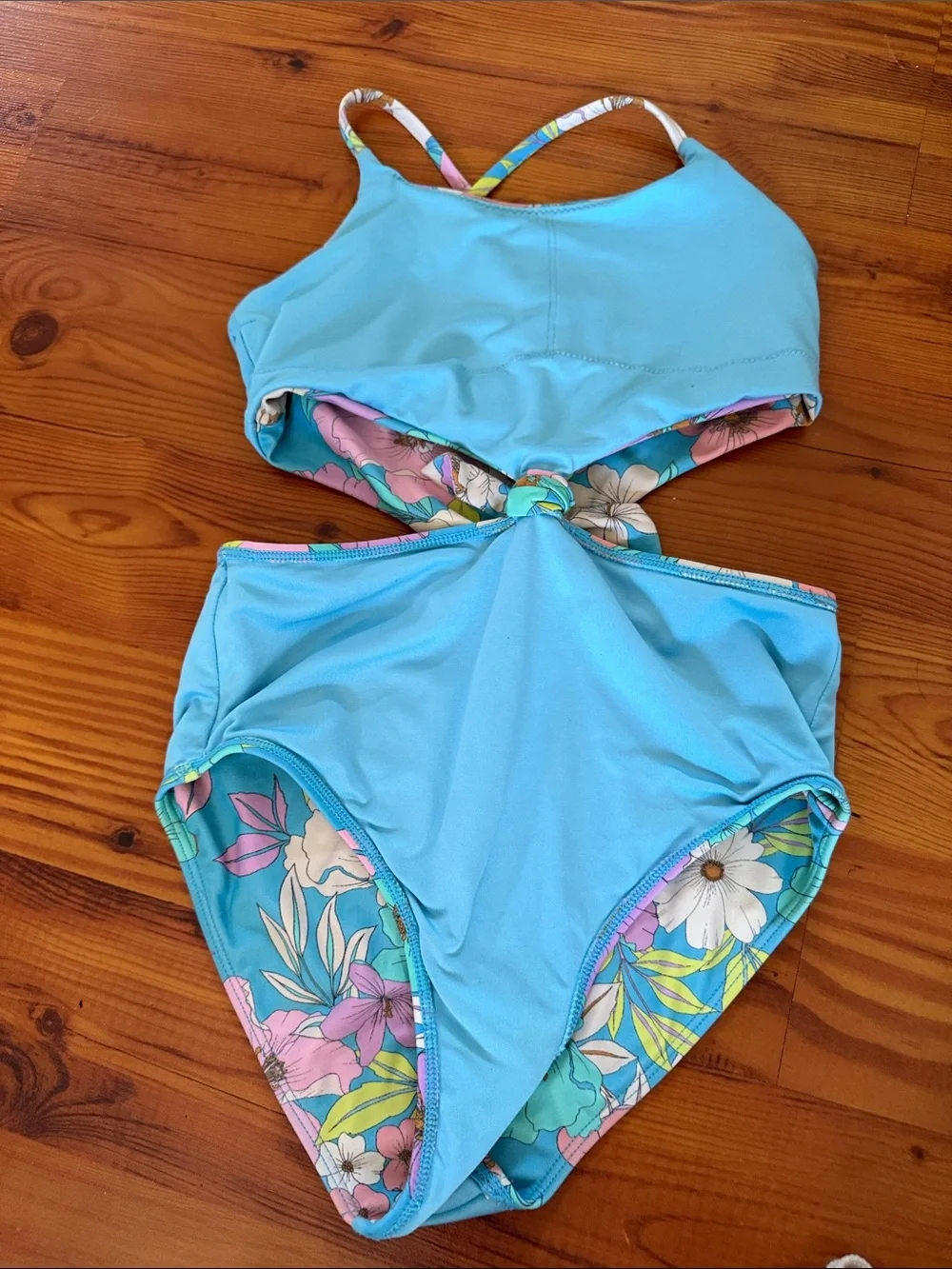 Zella Girls' Purple and Blue Floral Mixed-Print Swim Bikini Set